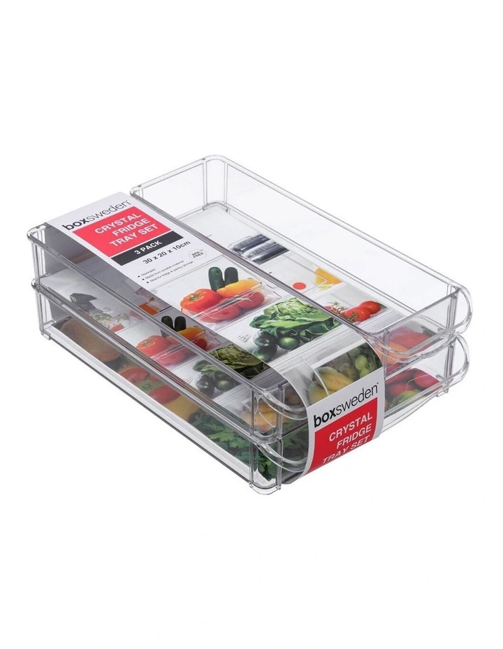 3PK 30x20cm Crystal Fridge/Pantry Kitchen Food BPA Free Tray Clear 3 3PK 30x20cm Crystal Fridge/Pantry Kitchen Food BPA Free Tray Clear