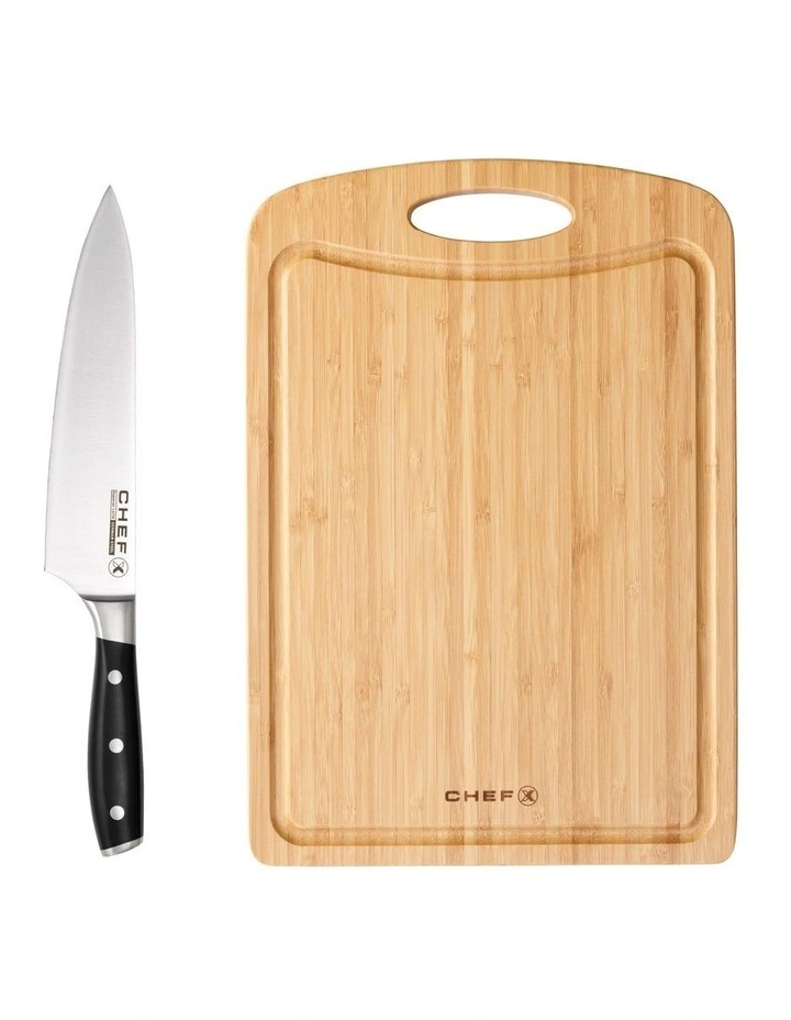 Kassel Chefs Knife 20cm And Cutting Board Set In Silver/Wood 3 Kassel Chefs Knife 20cm And Cutting Board Set In Silver/Wood