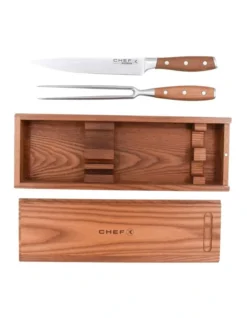 Premium Carving Set With Case In Silver/Wood