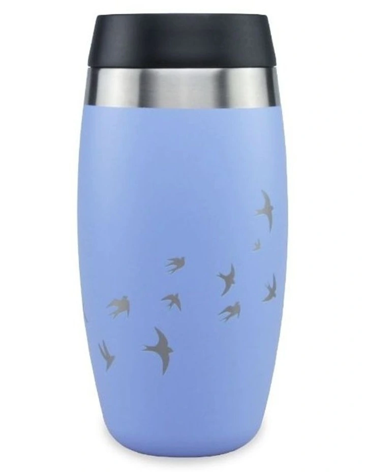 Blue Tumbler With Etched Swallows 3 Blue Tumbler With Etched Swallows