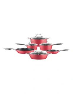 Colours Non-Stick 6 Piece Cookset Red