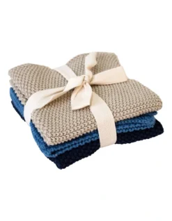 Knitted Dishcloths 3 Pack Blue