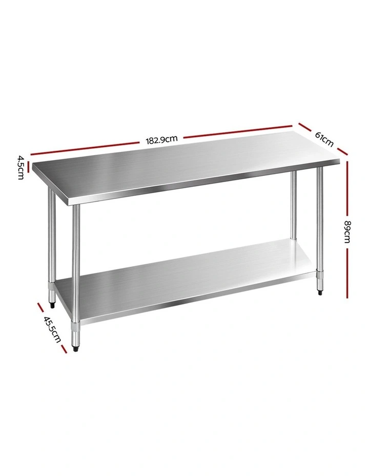 Commercial Stainless Steel Kitchen Bench 1829 X 61mm Silver 4 Commercial Stainless Steel Kitchen Bench 1829 X 61mm Silver - Image 2