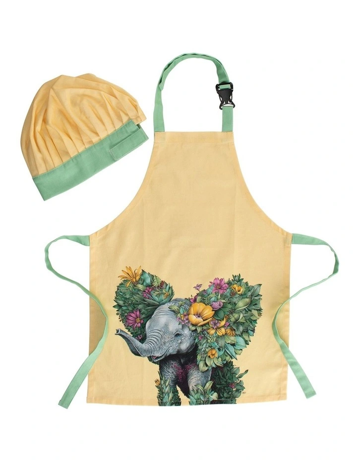 Maxwell & Williams Marini Ferlazzo Wild Planet Kids Apron & Hat Set Elephant In Light Yellow 3 Maxwell & Williams Marini Ferlazzo Wild Planet Kids Apron & Hat Set Elephant In Light Yellow