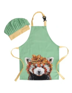 Maxwell & Williams Marini Ferlazzo Wild Planet Kids Apron & Hat Set Red Panda In Green